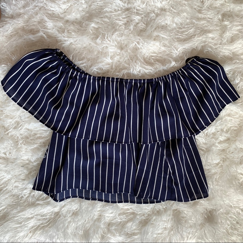 Blue and white off shoulder top